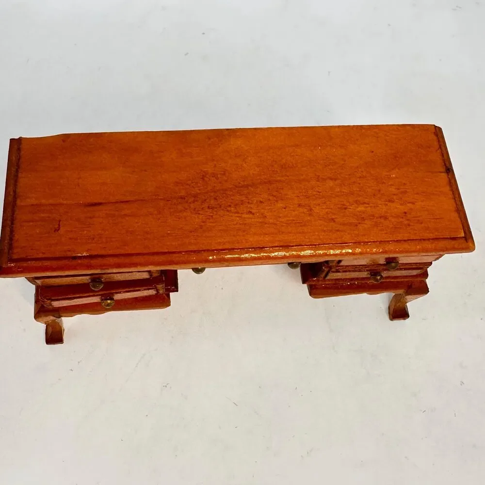 Vintage Miniature Wood Desk 1:12 Scale Dollhouse Executive Office Furniture